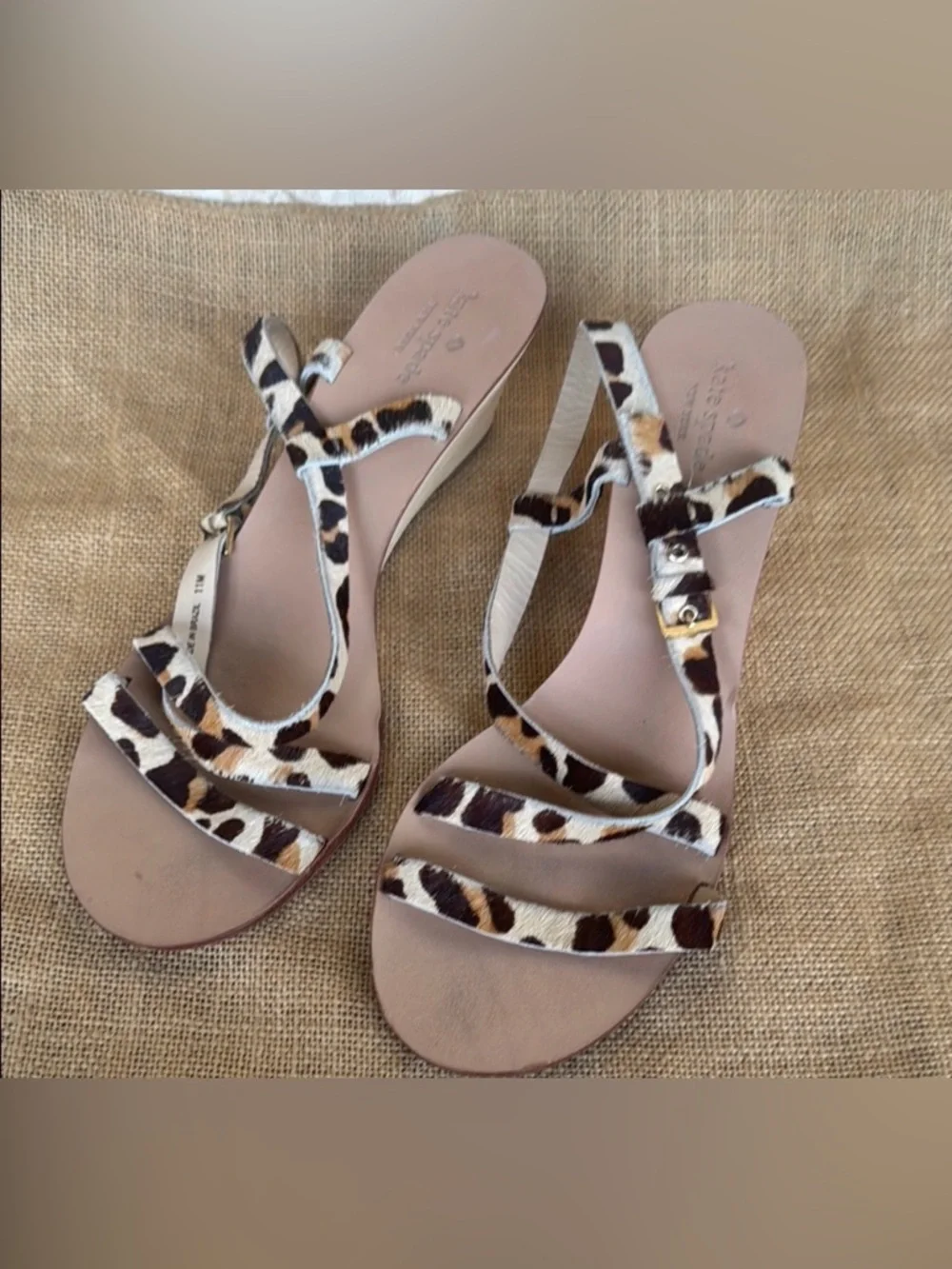Kate Spade Leather cheetah Calf hair wood wedge Size 11